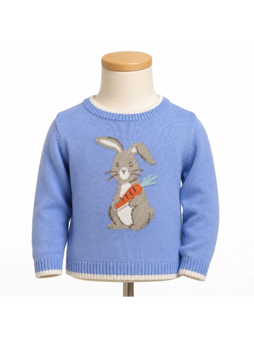 HK18 - Bunny Carrot Sweater Toddler Size 3T Blue Spring Knit